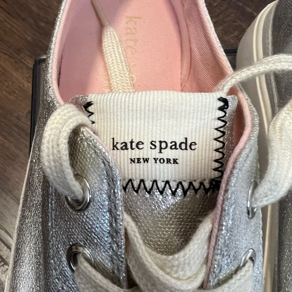 Kate Spade New York Kaia Metallic Canvas Platform Sneakers Size 7.5 B